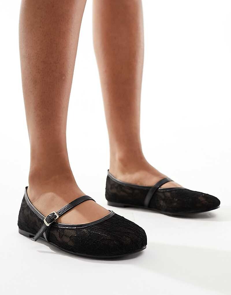 

Черные кружевные балетки Mary Jane Public Desire Pirouette