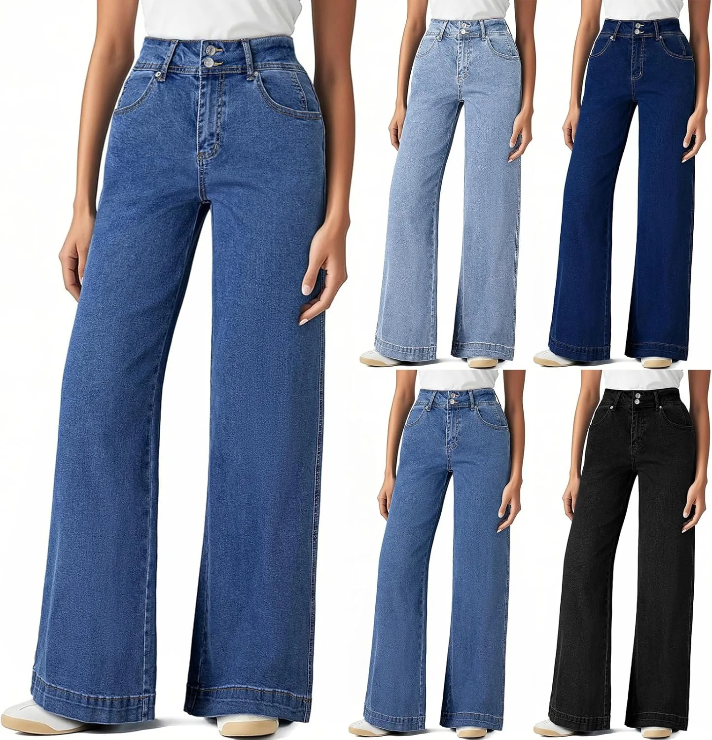 

Женские джинсы-багги на резинке с расклешенным низом и высокой талией