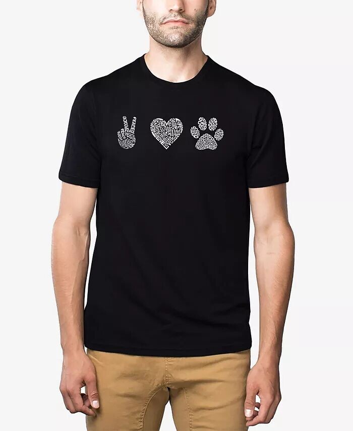 

Футболка мужская премиум-класса с надписью Word Art Peace Love Dogs LA Pop Art, черный