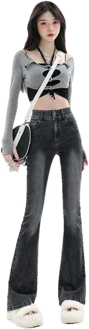 

Женские винтажные хлопковые джинсовые расклешенные брюки с эластичной резинкой