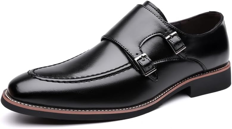 

Мужские лоферы, оксфорды с двойной пряжкой-монк, стильные и удобные мужские деловые кожаные туфли Lhyxu, черный