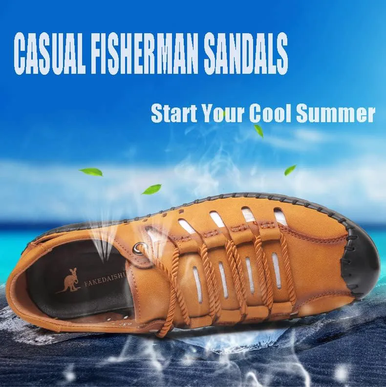 

Мужские летние сандалии SAFECAMS с закрытым носком, шнуровкой, для активного отдыха и рыбалки, кожаные, дышащие, противоскользящие, пляжные мокасины, желтый