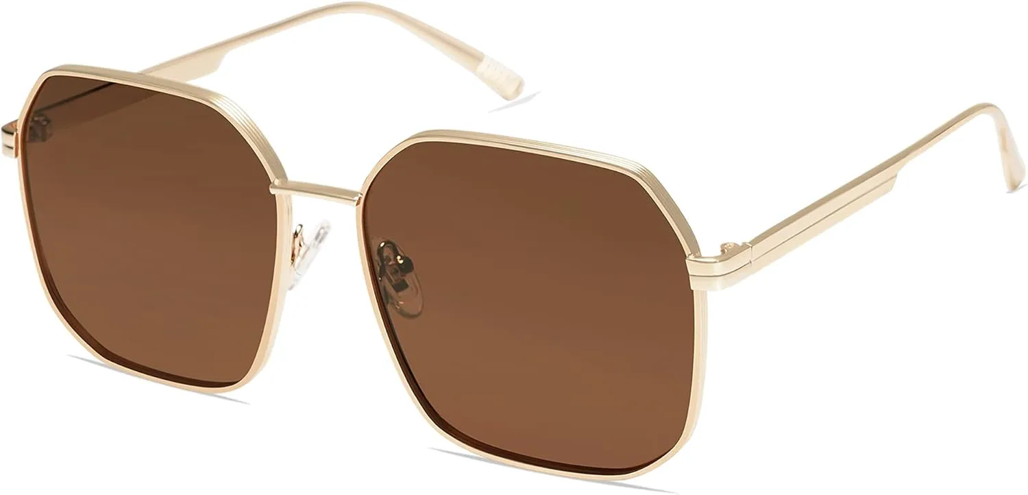 

Солнцезащитные очки SOJOS Retro Square Polarized для женщин, винтажные квадратные, с защитой от УФ-излучения UV400, большая металлическая оправа, SJ1166B, Shiny Gold