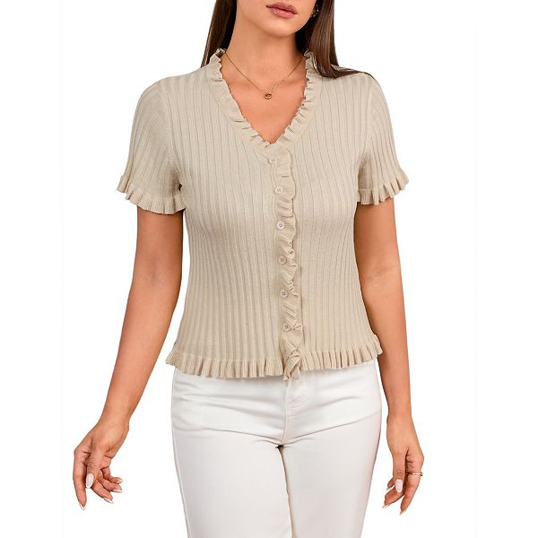 

Женский повседневный кардиган с рюшами и коротким рукавом Boddysize, Apricot