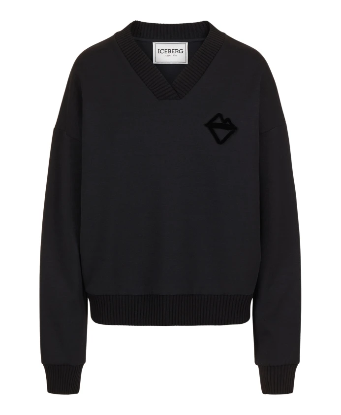 

Черная толстовка с V-образным вырезом и тисненым логотипом. Iceberg, черный