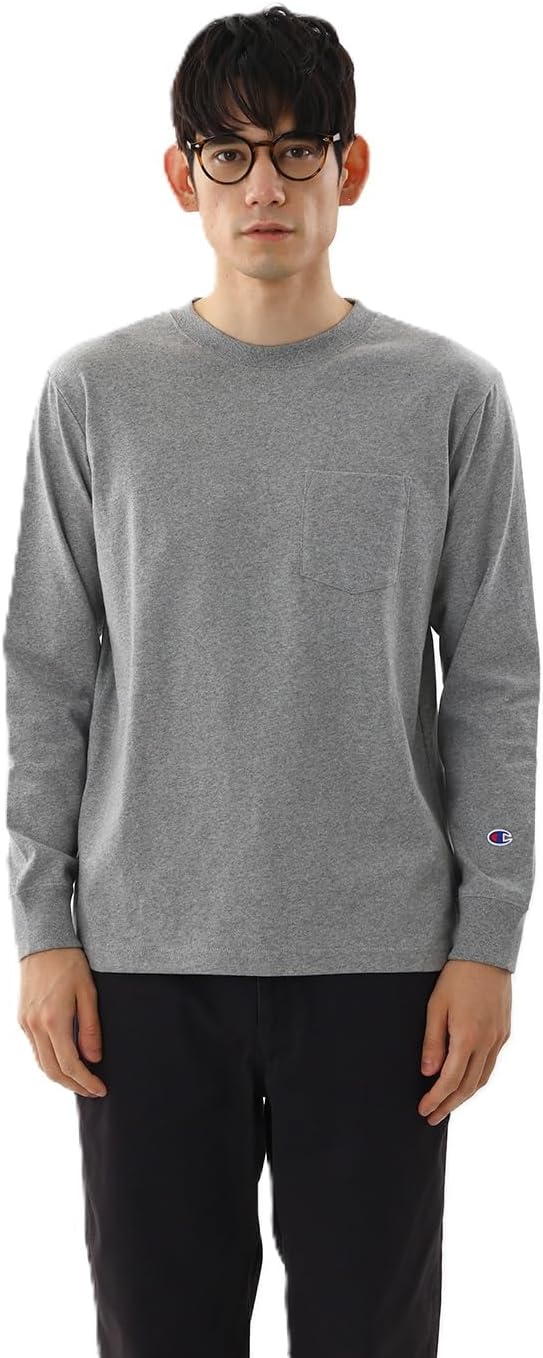 

Мужская футболка с длинным рукавом Champion C3-W401Z, круглый вырез, 100% хлопок, карман, базовая модель, серый