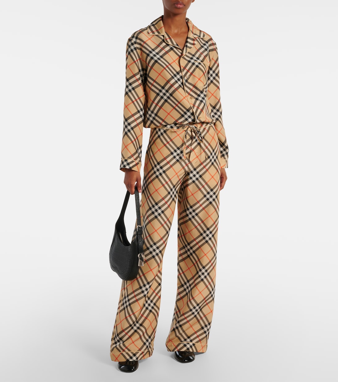 Широкие шелковые брюки Burberry Check, Sand Ip Check — фото 2