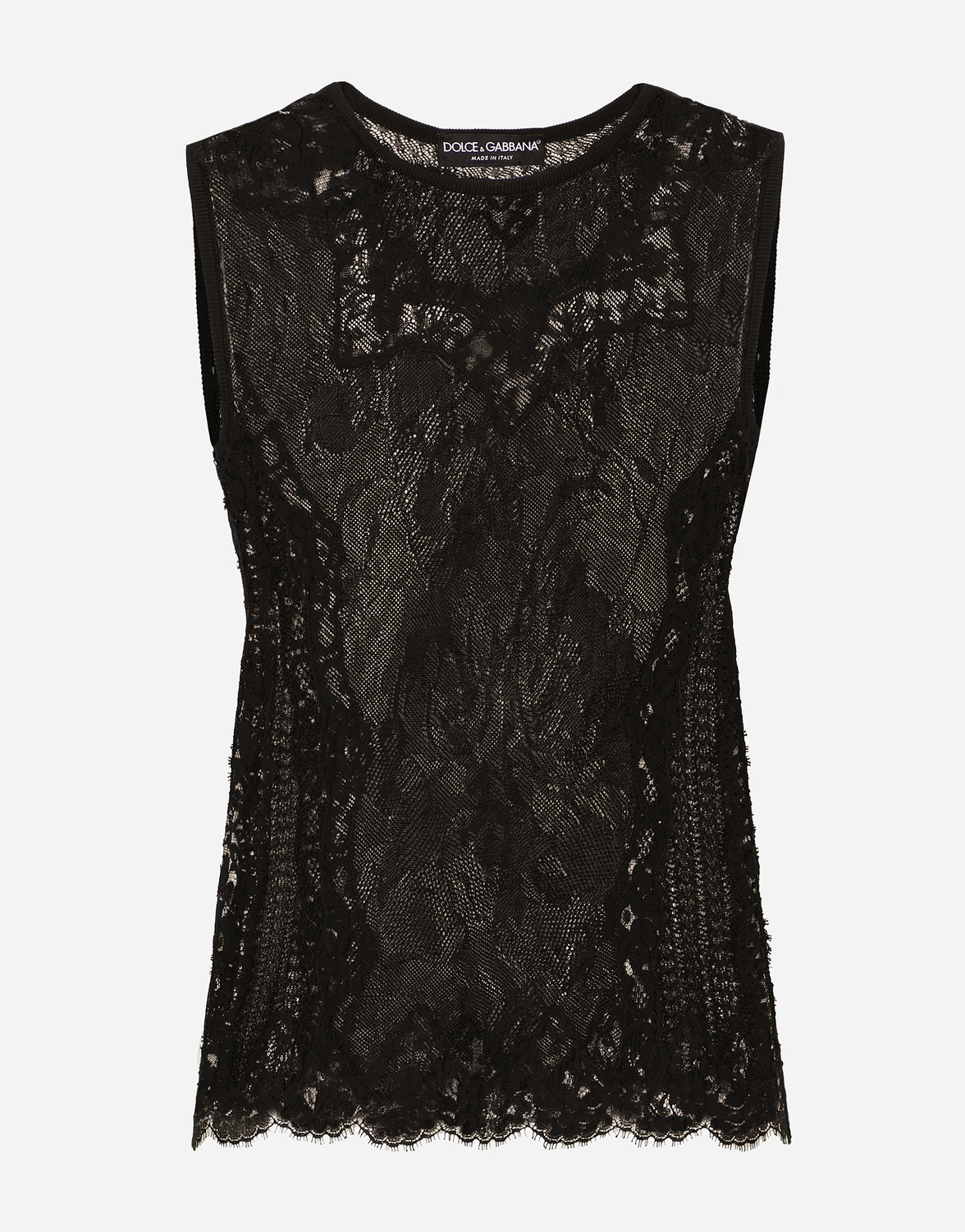 

Джемпер из жаккарда с кружевной вязкой и круглым вырезом Dolce & Gabbana, черный