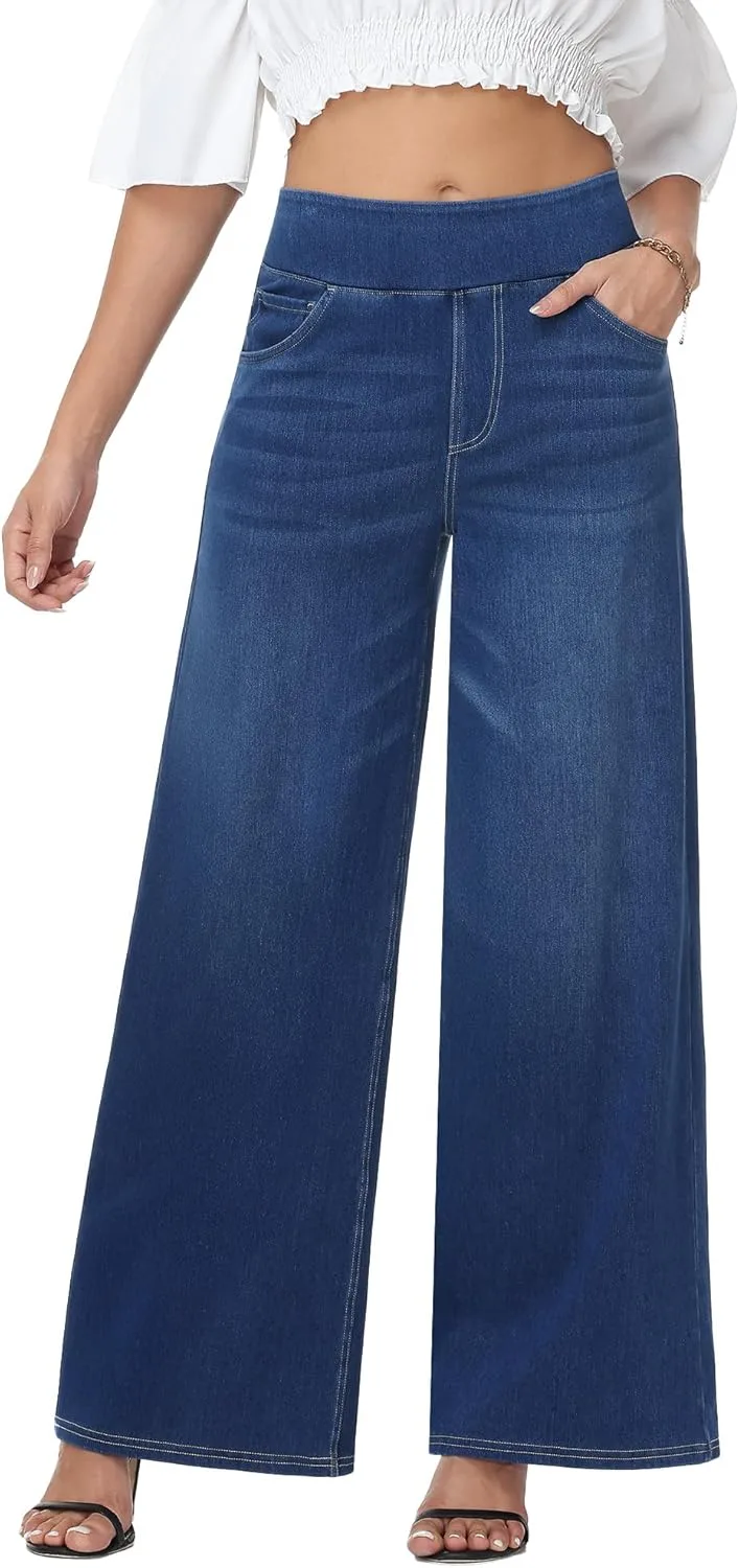 

Женские джинсы Wide Leg High Waisted Pull On Stretchy Simlakey