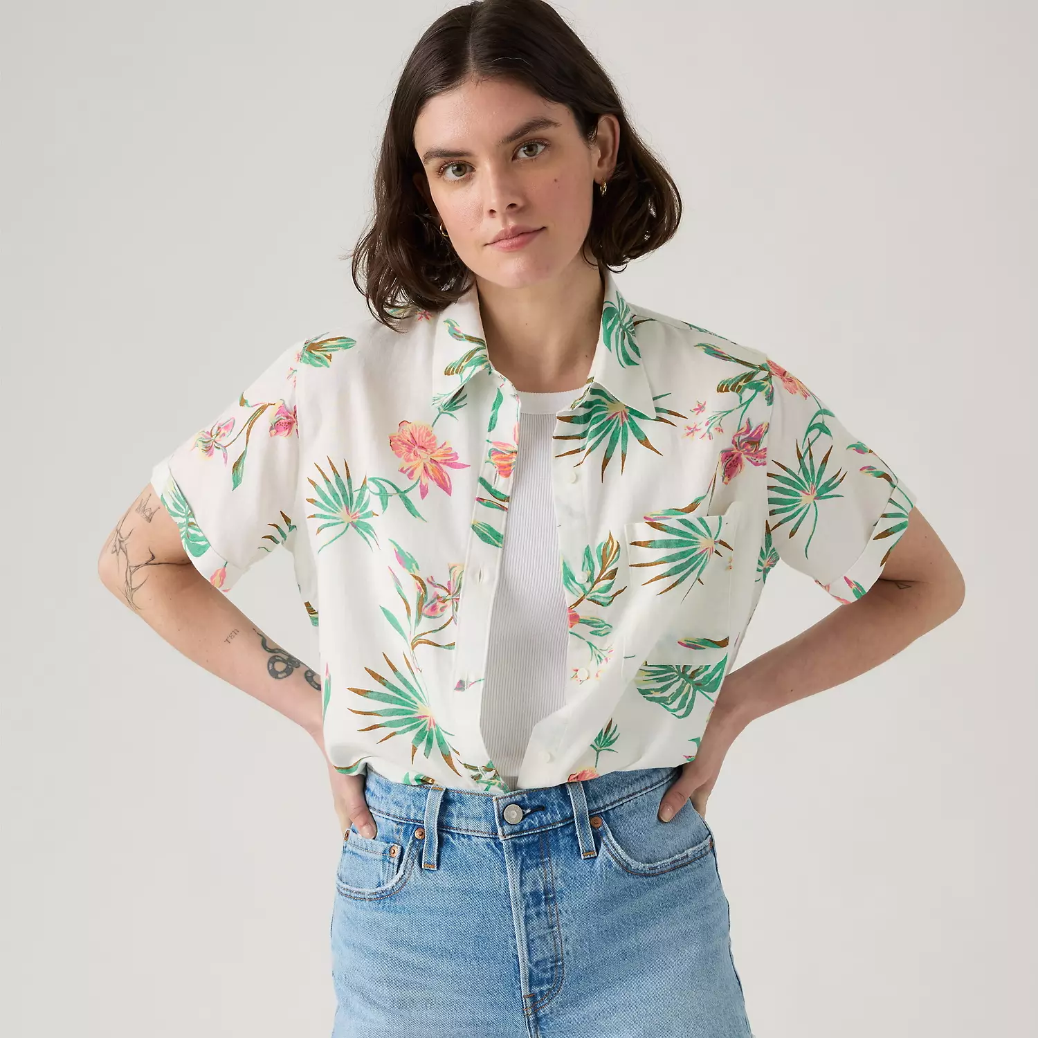 

Рубашка с коротким рукавом Darlene из льняной смеси Levi's, цвет Delilah Floral Egret - White