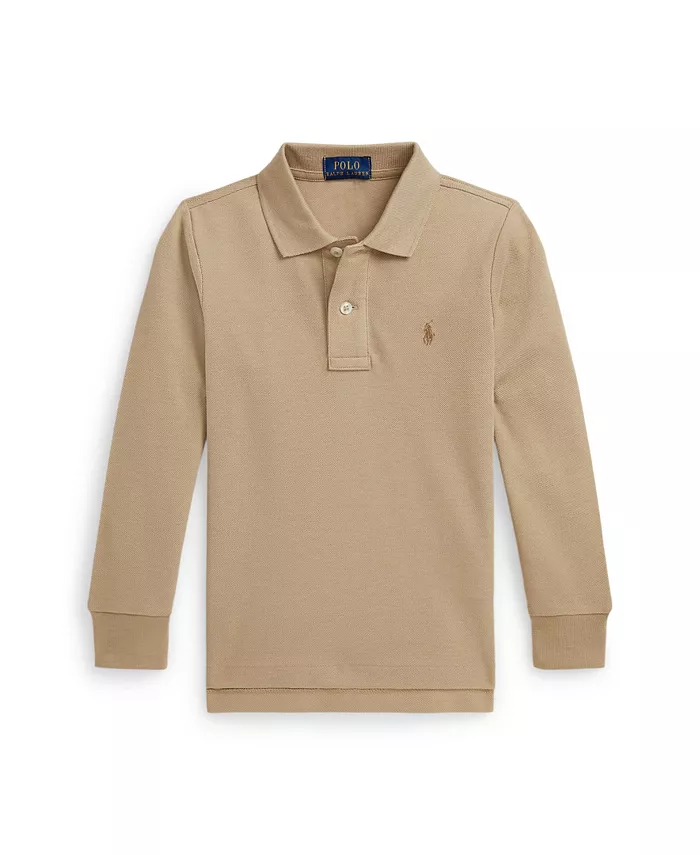 

Детская и мальчиковая хлопковая поло с длинным рукавом и сетчатой тканью Polo Ralph Lauren, загар/бежевый