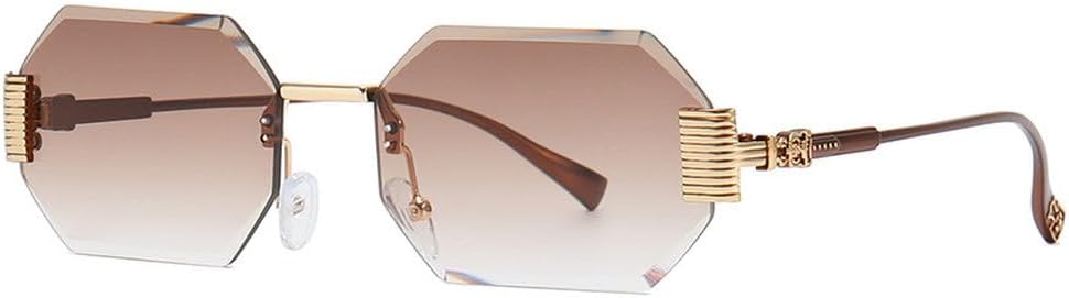 

Винтажные маленькие прямоугольные солнцезащитные очки без оправы для женщин и мужчин, модные, роскошные, трендовые, дорожные, металлические солнцезащитные очки для женщин HVTVTLA, Tea