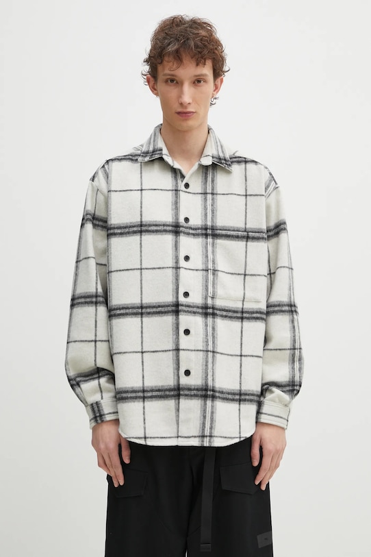 

Рубашка в клетку с добавлением шерсти Check Flannel Shirt Mki Miyuki Zoku, бежевый