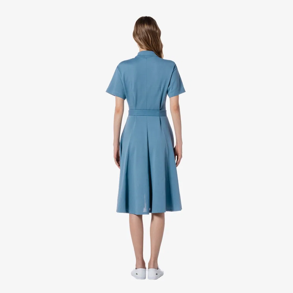 Платье Lacoste Fit & Flare с поясом, синее — фото 4