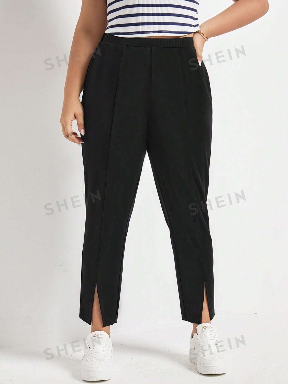 

Frenchy Plus Брюки с разрезом по низу Shein, черный