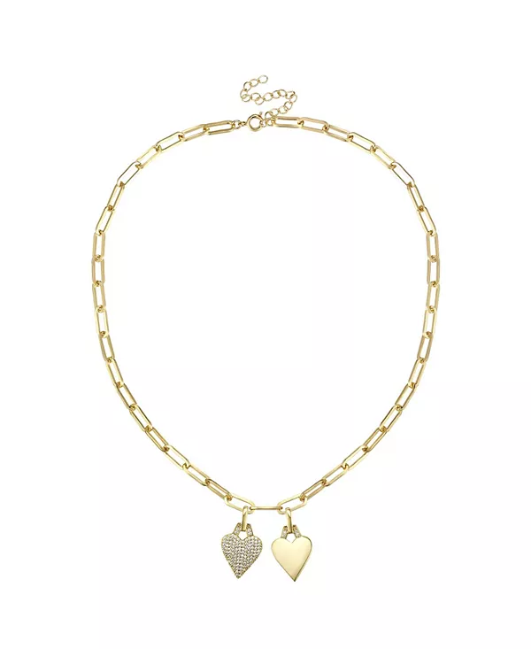 

Двойное ожерелье с подвеской в виде сердца из кубического циркония 14 карат с регулируемой цепочкой Rachel Glauber, gold