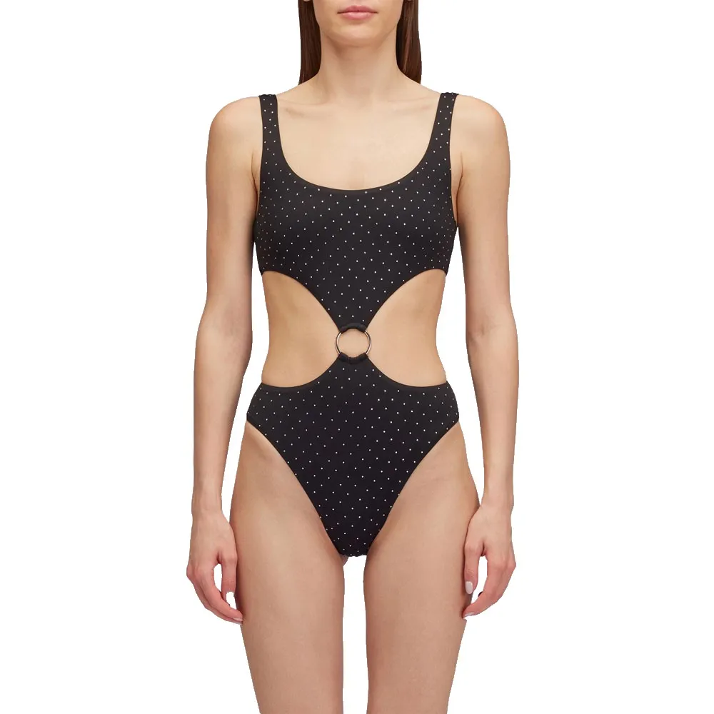 

Слитный купальник Sundek с капри, украшенный стразами, черный