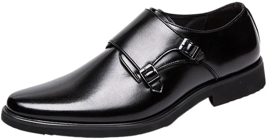Лоферы мужские классические с пряжками, бренд не указан, модель Vintage Pointed Toe, черный DHFIRUFSHLO