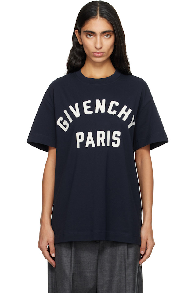

Givenchy Футболка свободного кроя темно-синего цвета "Givenchy Paris"