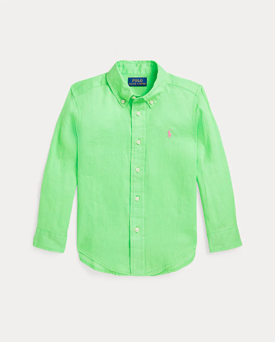 

Льняная рубашка для мальчиков с вышитым лошадкой Polo Ralph Lauren, зеленый