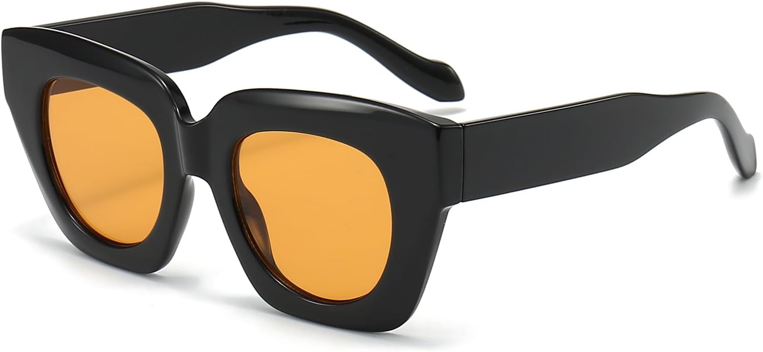 

Солнцезащитные очки YAMEIZE в винтажной квадратной оправе с толстой рамкой - ретро-очки "кошачий глаз" с защитой от УФ-излучения для женщин и мужчин, для активного отдыха на природе, Black Orange