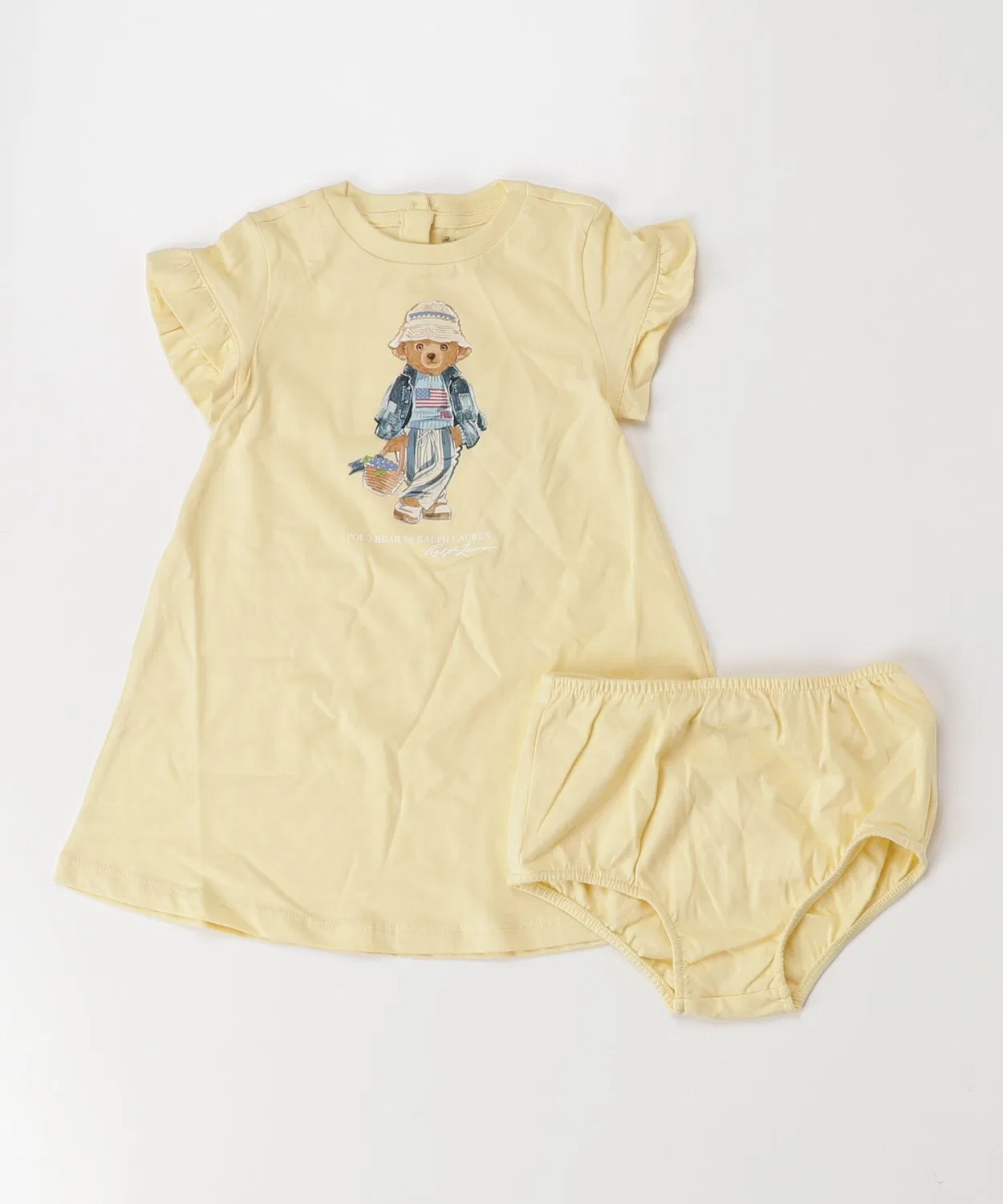 Платье-футболка с мишкой Polo и шорты Ralph Lauren, хлопок, желтый — фото 2