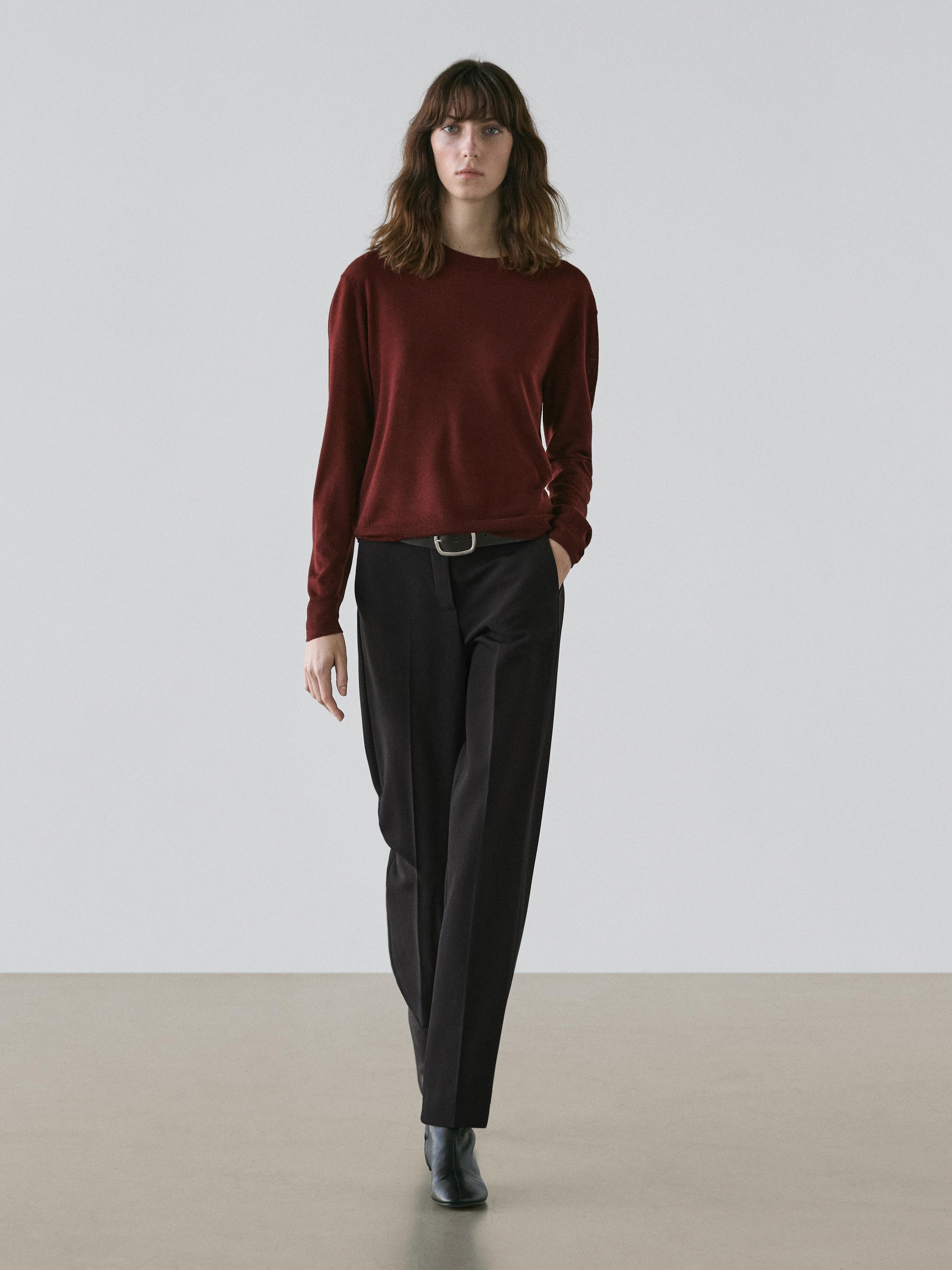 

Свитер тонкой вязки из 100% шерсти с круглым вырезом Massimo Dutti, maroon