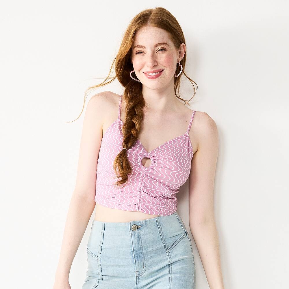 

Укороченная майка с вырезом на бретельках для подростков SO, цвет Pink Wave Print