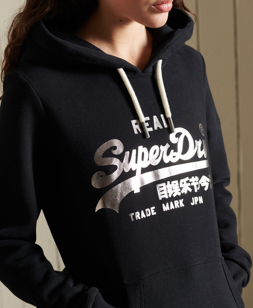 Блестящая винтажная толстовка с капюшоном в богемном стиле Superdry, серый — фото 4