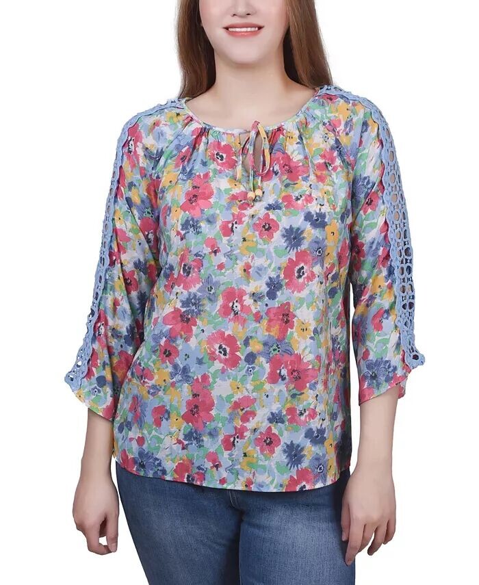 

Блузка с рукавами 3/4, связанная крючком NY Collection, желтый