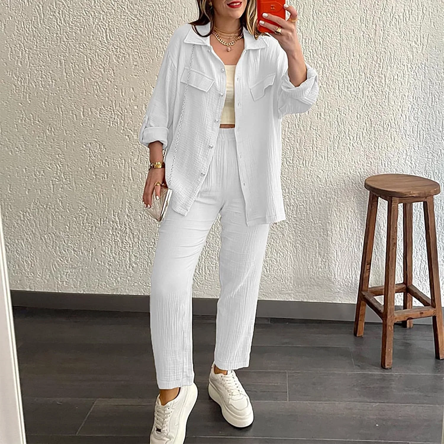Блуза, оверсайз, с отложным воротником, женская, Casual Set, белый — фото 3