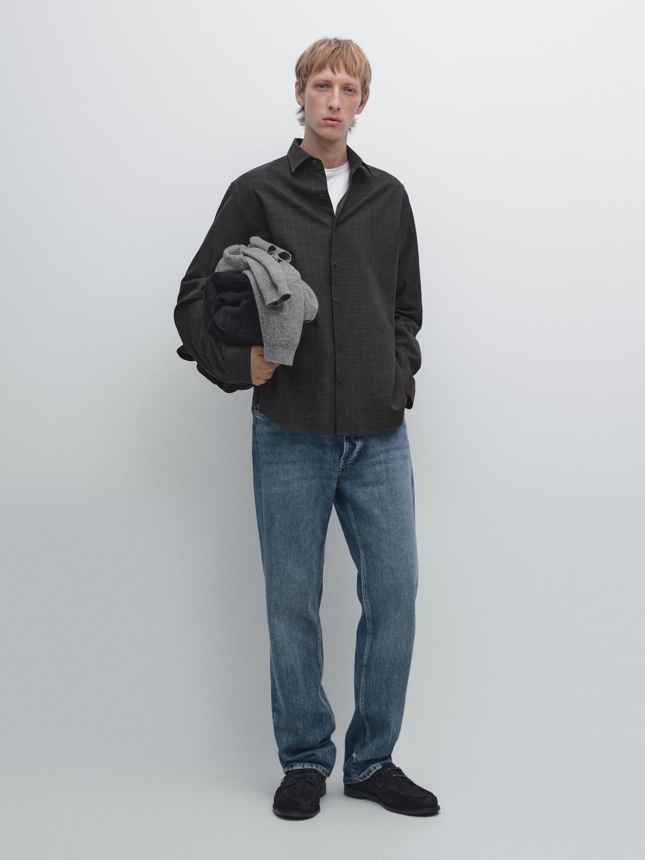 

Рубашка в клетку классического кроя Massimo Dutti, серый