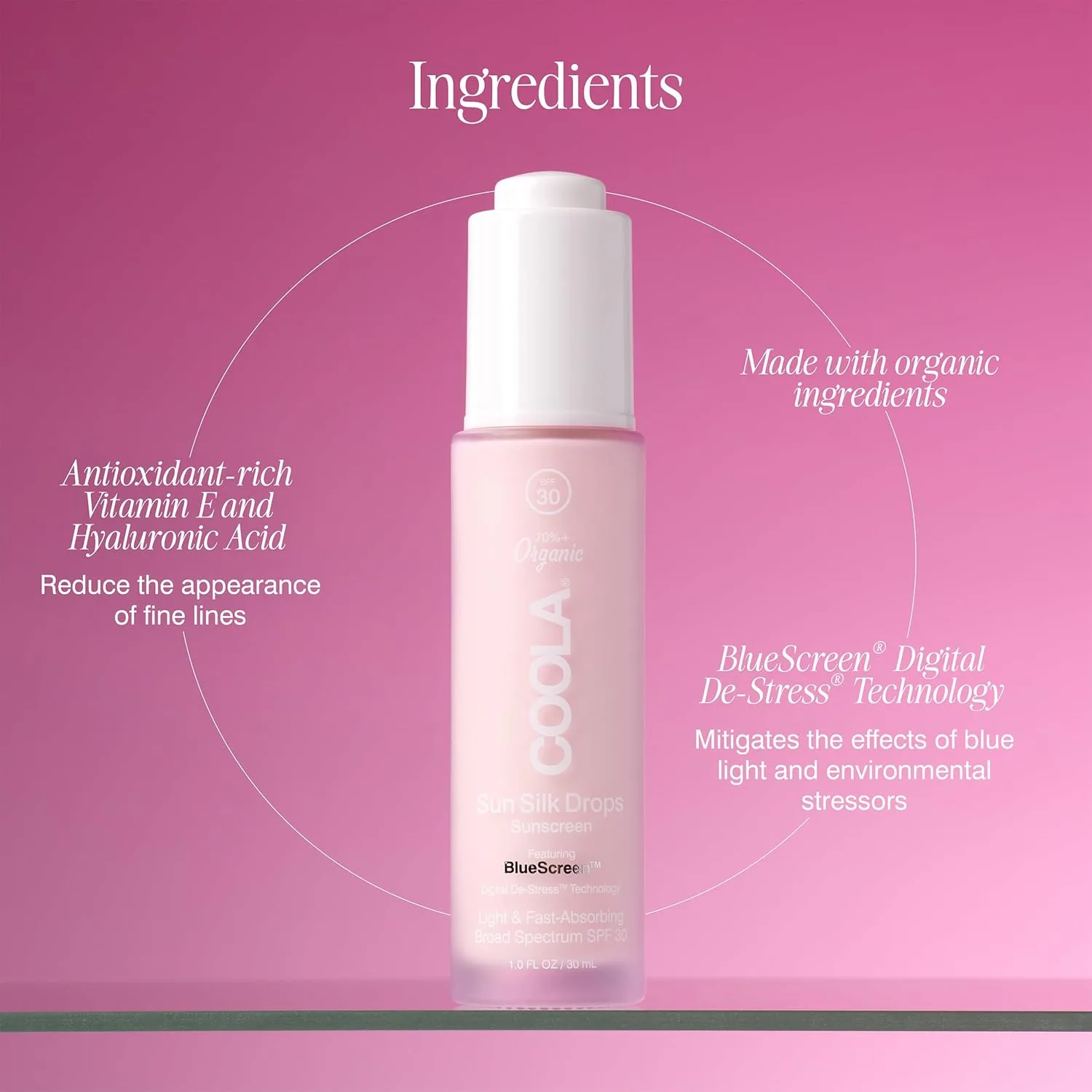 Увлажняющий крем для лица COOLA Organic Sun Silk Drops с SPF 30, протестированный дерматологами, с технологией BlueScreen Digital De-Stress на растительной основе, 30 мл., Sheer — фото 4
