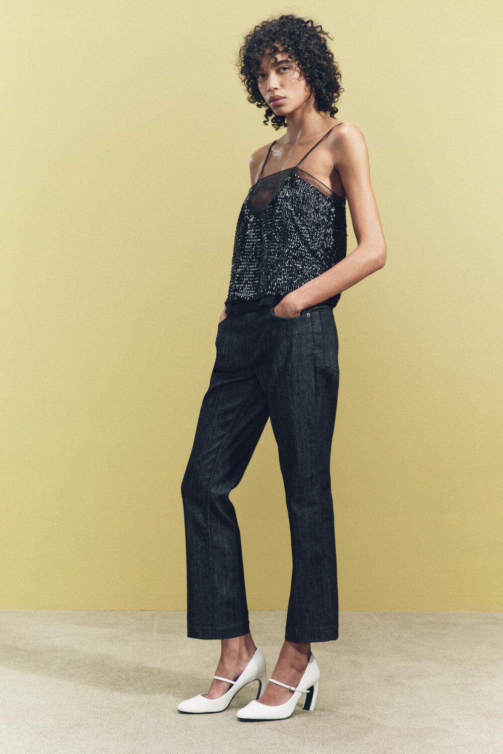 

Топ из органзы с пайетками из коллекции ZW ZARA, черный