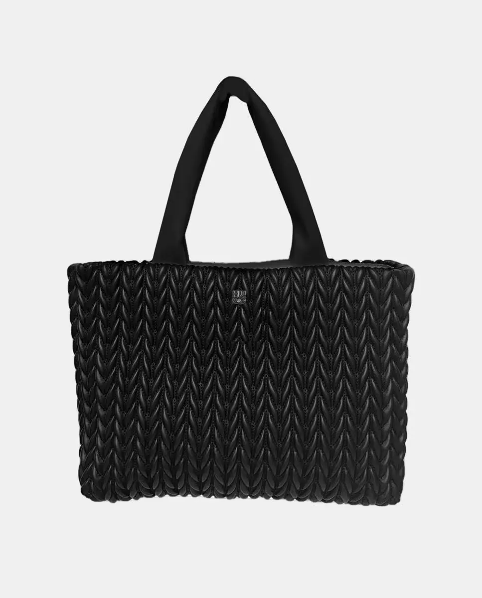 

Сумка через плечо tote из экокожи с плетеным эффектом, глянцевая, с двойными ручками Hugo, черный