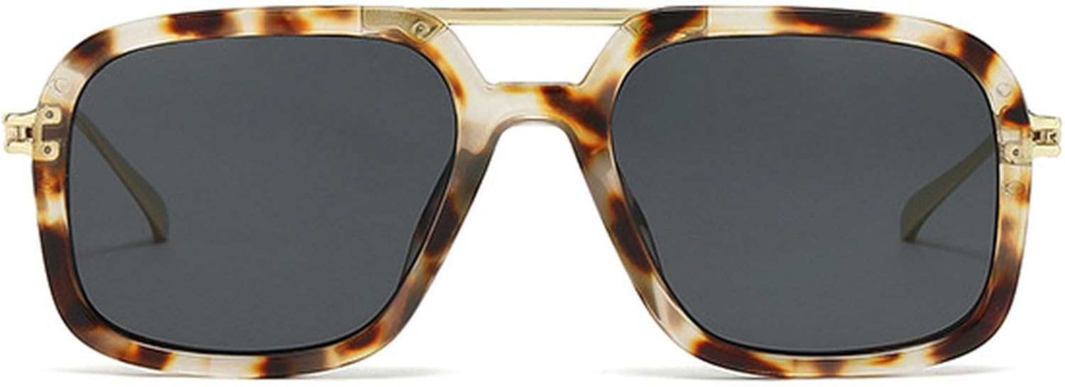 

Мужские солнцезащитные очки в стиле ретро с двойной перемычкой, квадратной формы, защита от УФ-излучения UV400, модные женские солнцезащитные очки-пилот с градиентным переходом mincl, White Leopard