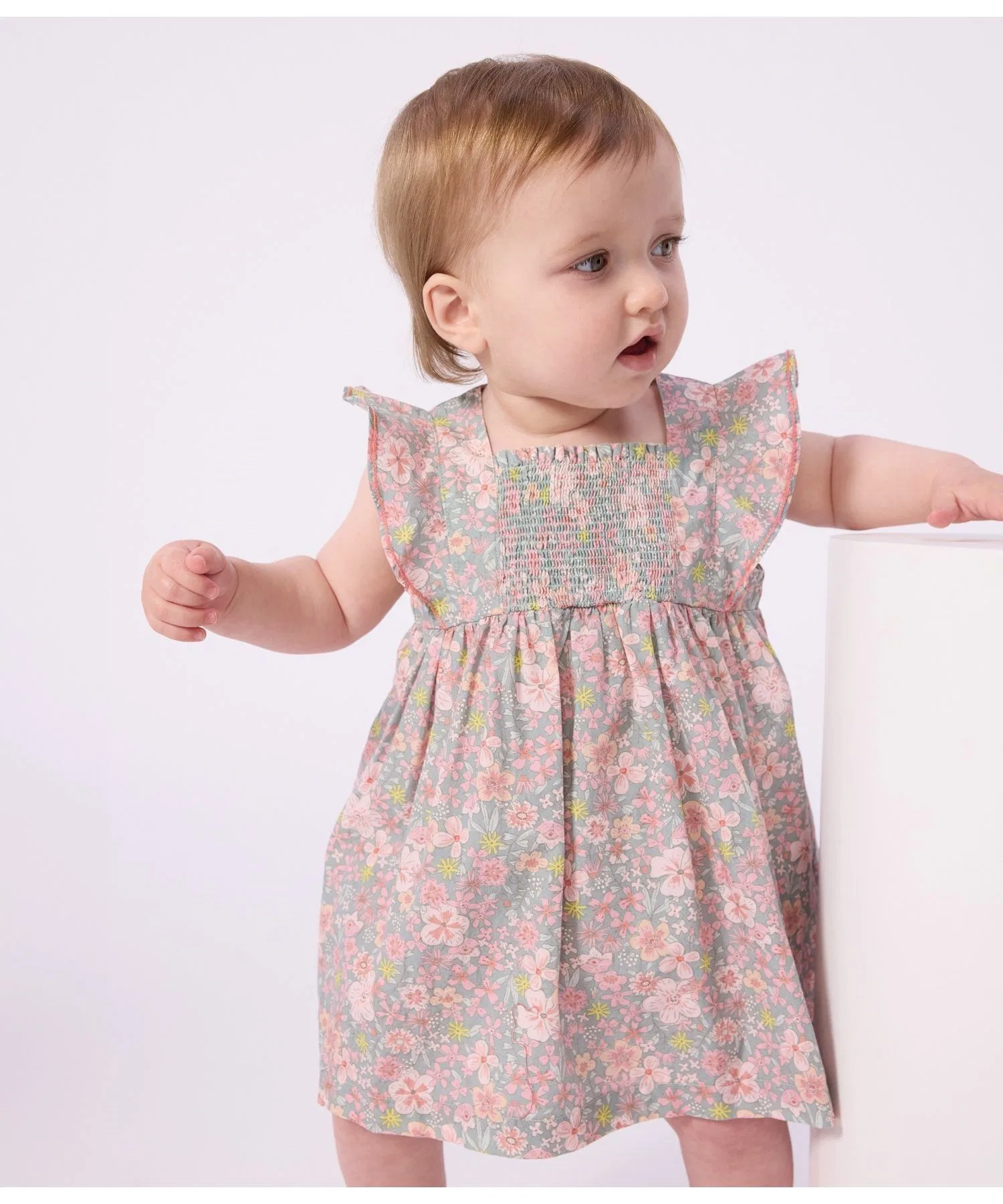 Детское платье с цветочным принтом PETIT BATEAU светло-зелёное