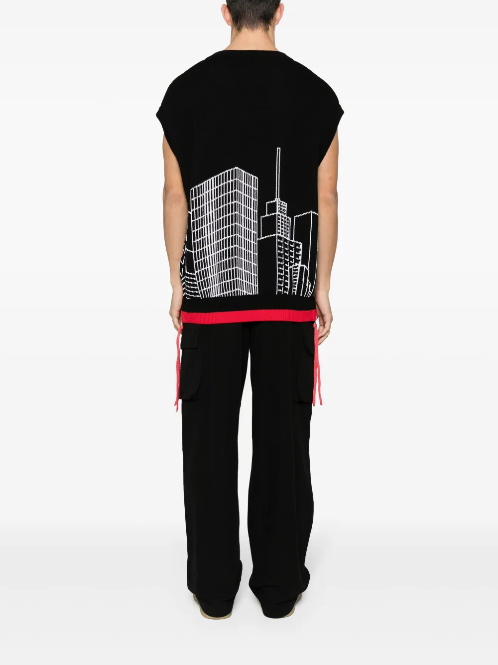 Джемпер вязки интарсия без рукавов OFF-WHITE, черный — фото 4