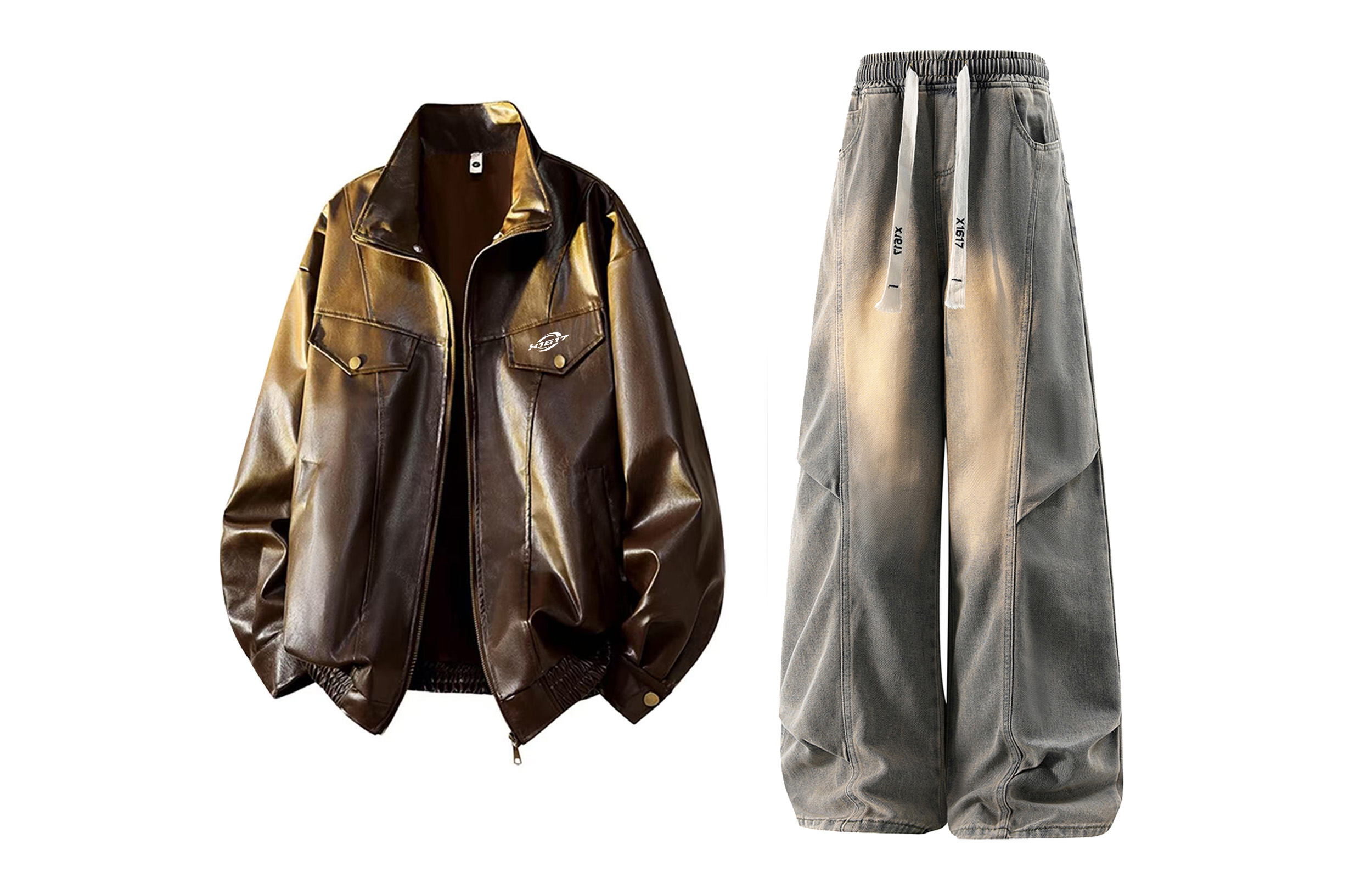 

Повседневная спортивная одежда Unisex с лацканом Moderate X1617, коричневый top+желтый mud pants