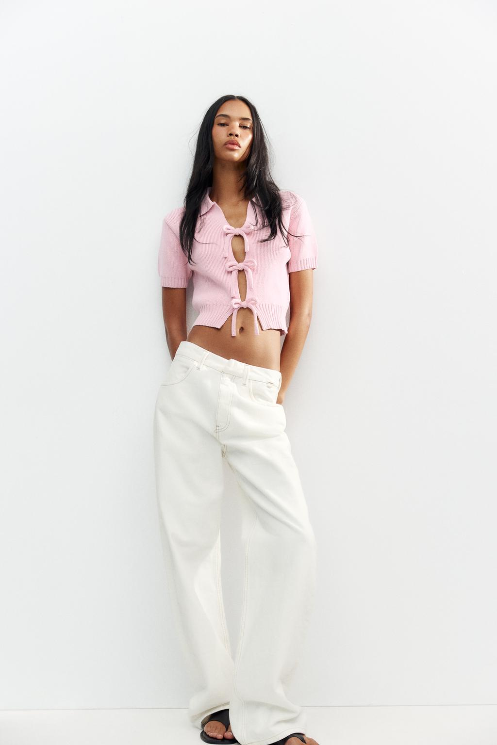 

Вязаный топ с бантиками ZARA, цвет Light pink