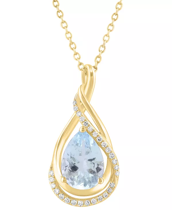 

Подвеска с бриллиантами (1/10 карата) и аквамаринами (1-1/2 карата) из 14-каратного желтого золота, 17 дюймов + удлинитель 1 дюйм Effy Collection, aquamarine