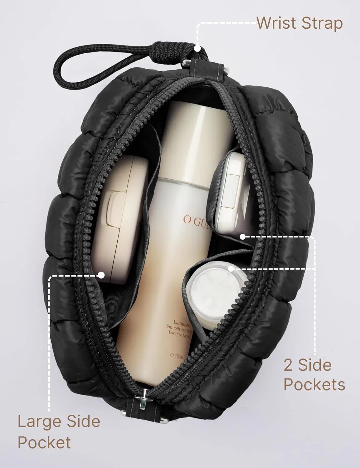 Женская косметичка Unilily Puffy, черная, S, стеганая Unilily, Black — фото 4