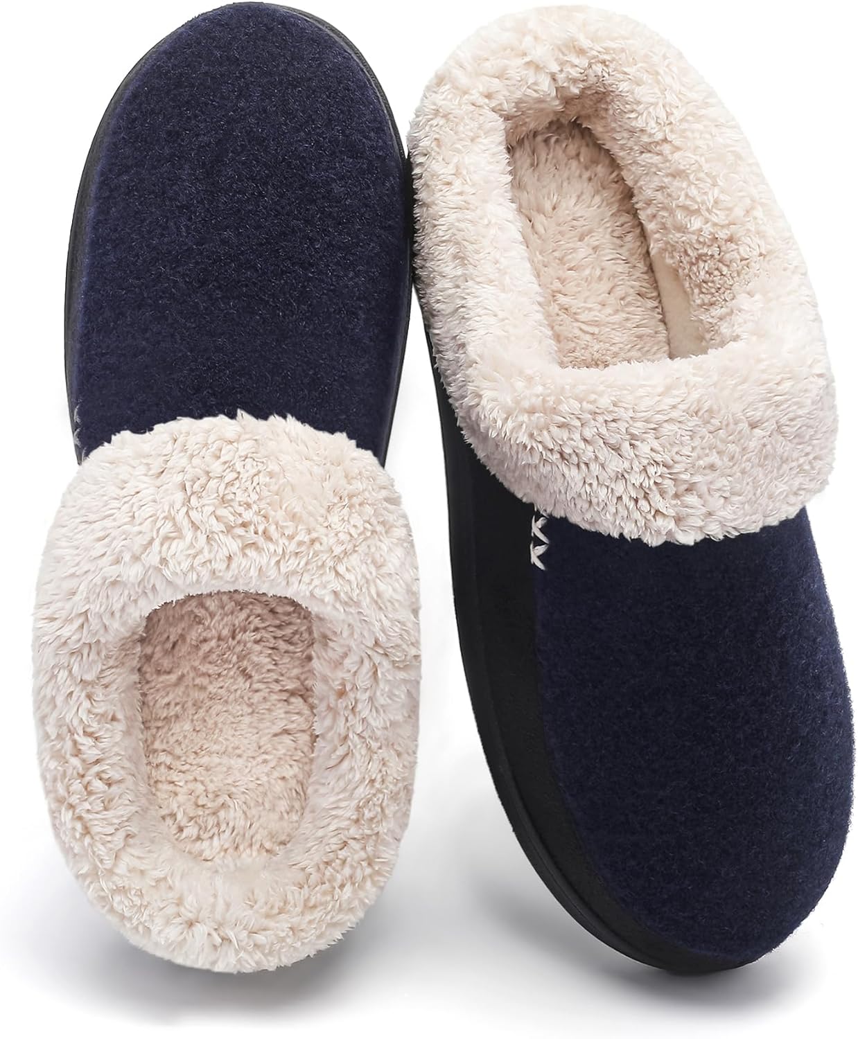 

Тапочки VONMAY из пены с эффектом памяти с флисовой подкладкой для дома и улицы - уютные плюшевые домашние тапочки с противоскользящей резиновой подошвой для мужчин, темно-синий/черный