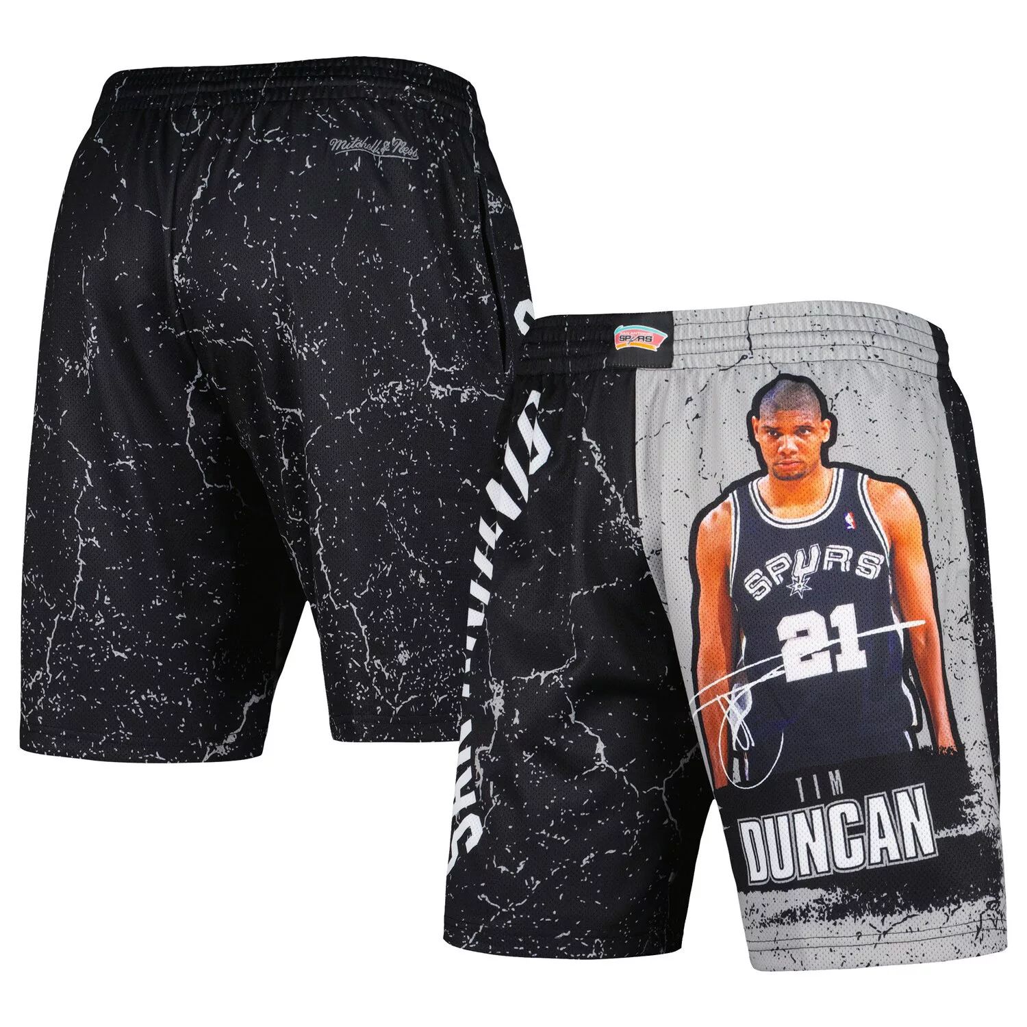 

Мужские шорты Mitchell & Ness Tim Duncan Black San Antonio Spurs Hardwood Classics Player Burst