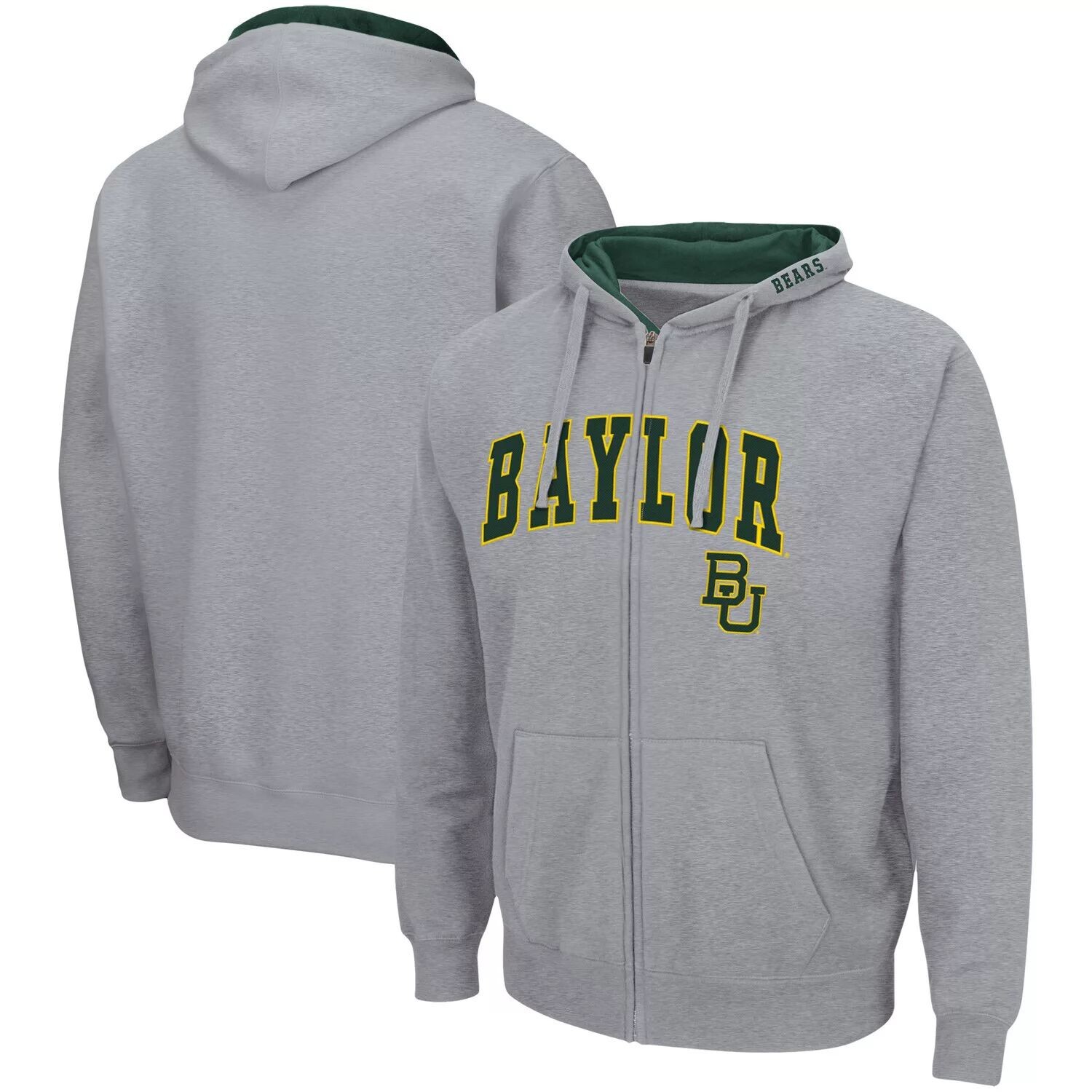 

Мужская толстовка с молнией во всю длину Colosseum Heathered Grey Baylor Bears Arch & Logo 3.0