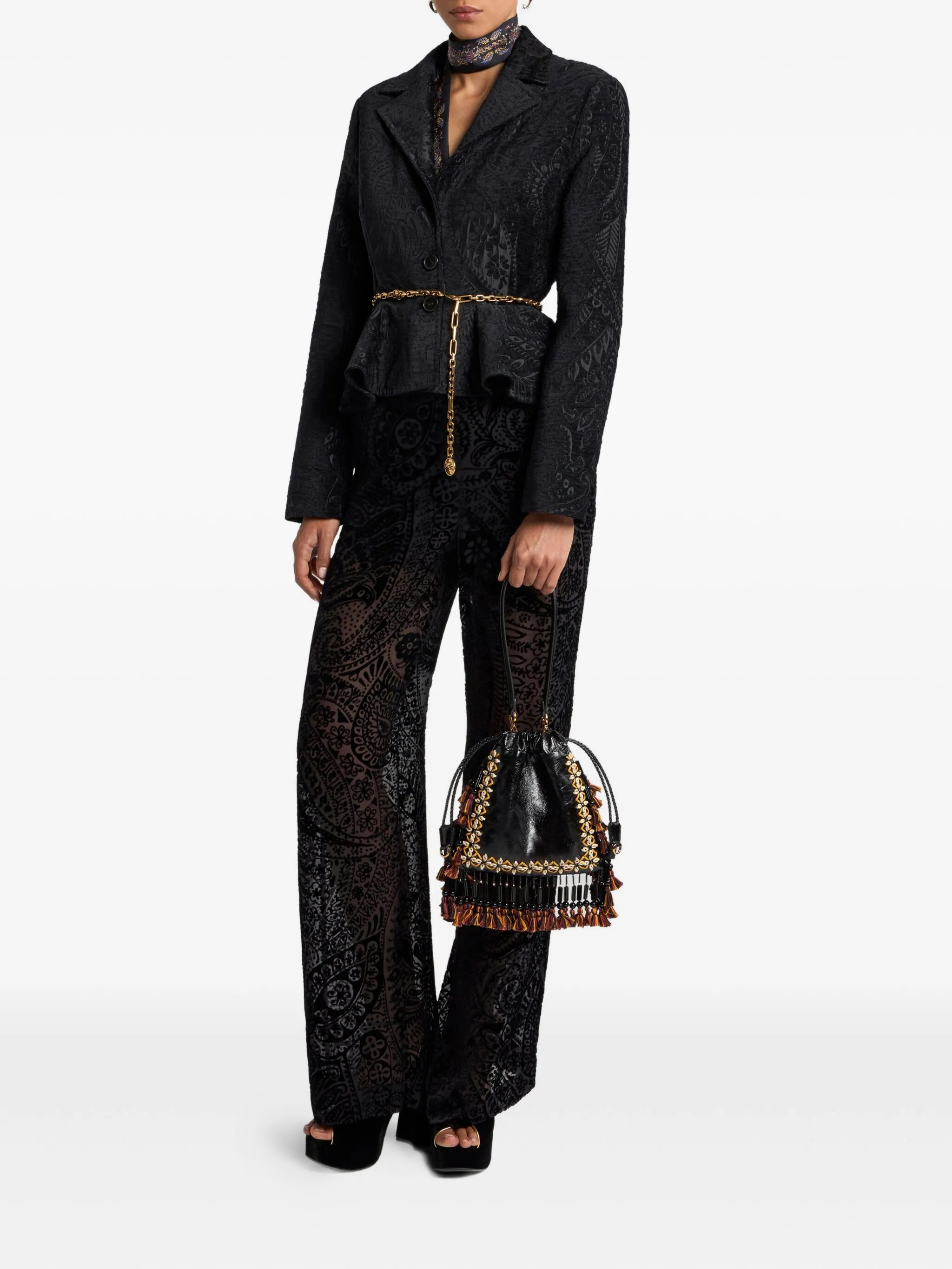 Однобортный блейзер с узором пейсли Etro, черный — фото 2