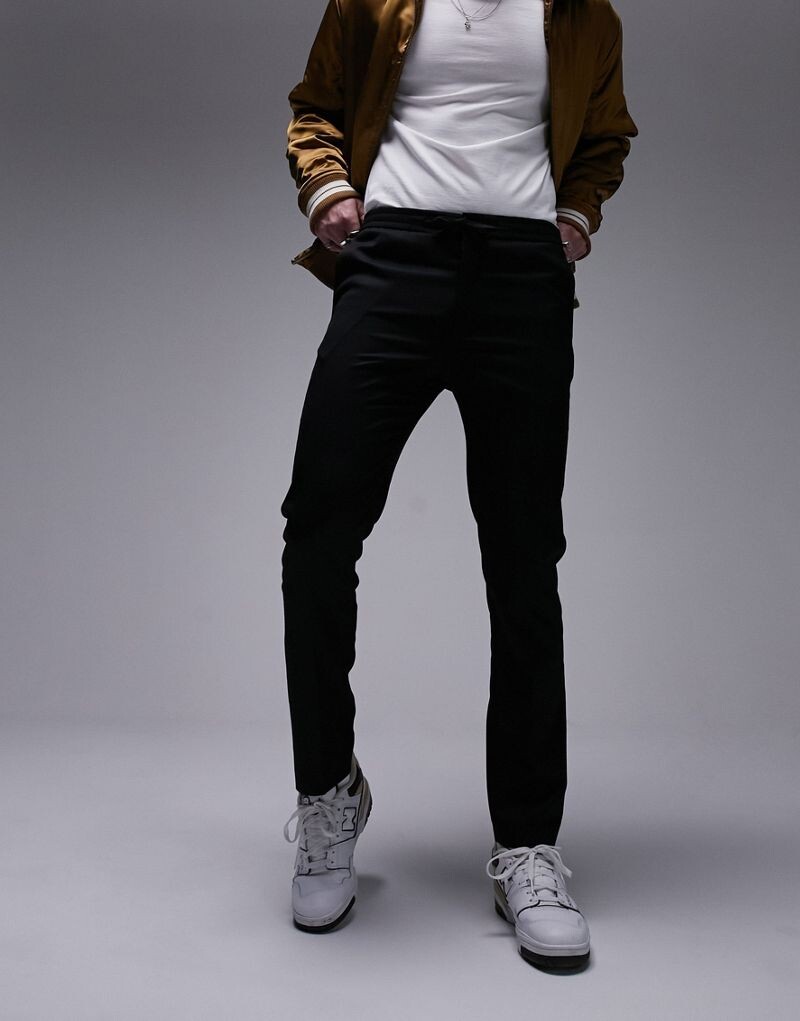 

Черные элегантные брюки скинни с эластичным поясом Topman