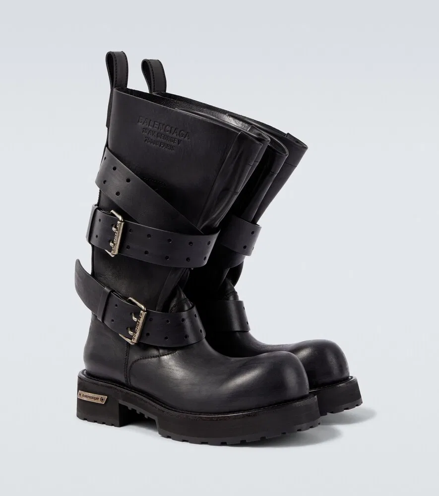 Кожаные байкерские ботинки Venom Balenciaga, черный