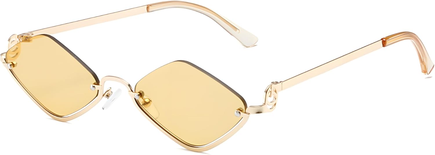 

Женские солнцезащитные очки Heptagram Retro Small Metal Sunglasses, асимметричная полуободковая оправа, модные, легкие, узкие, золотистого цвета, защита от ультрафиолета UV400 HEPTAGRAM 7, Gold Frame Yellow Lens