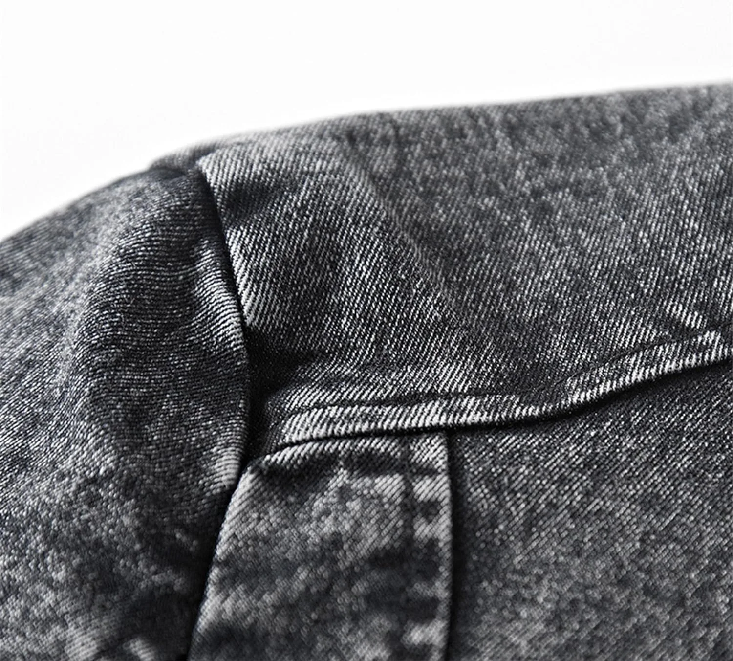 Мужская винтажная утепленная джинсовая куртка Slim Fit зимняя теплая джинсовая куртка на молнии Generic, черный — фото 4